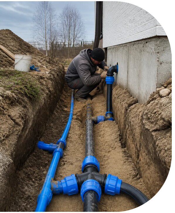Монтаж наружного водопровода на участке под ключ в Клине